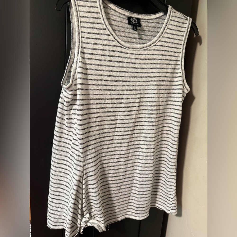 Bobeau Black and White Striped Tank Top